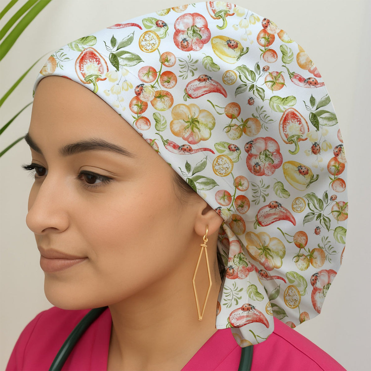 Watercolor Veggie Ladybug Scrub Cap
