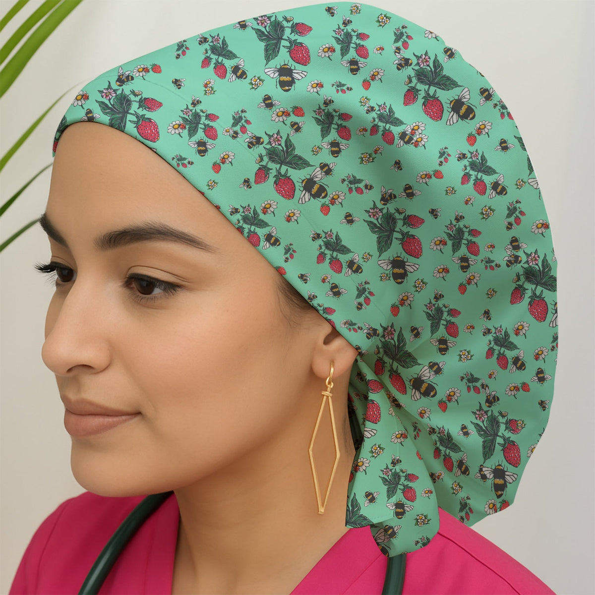 Strawberry Bee Daisy Scrub Cap