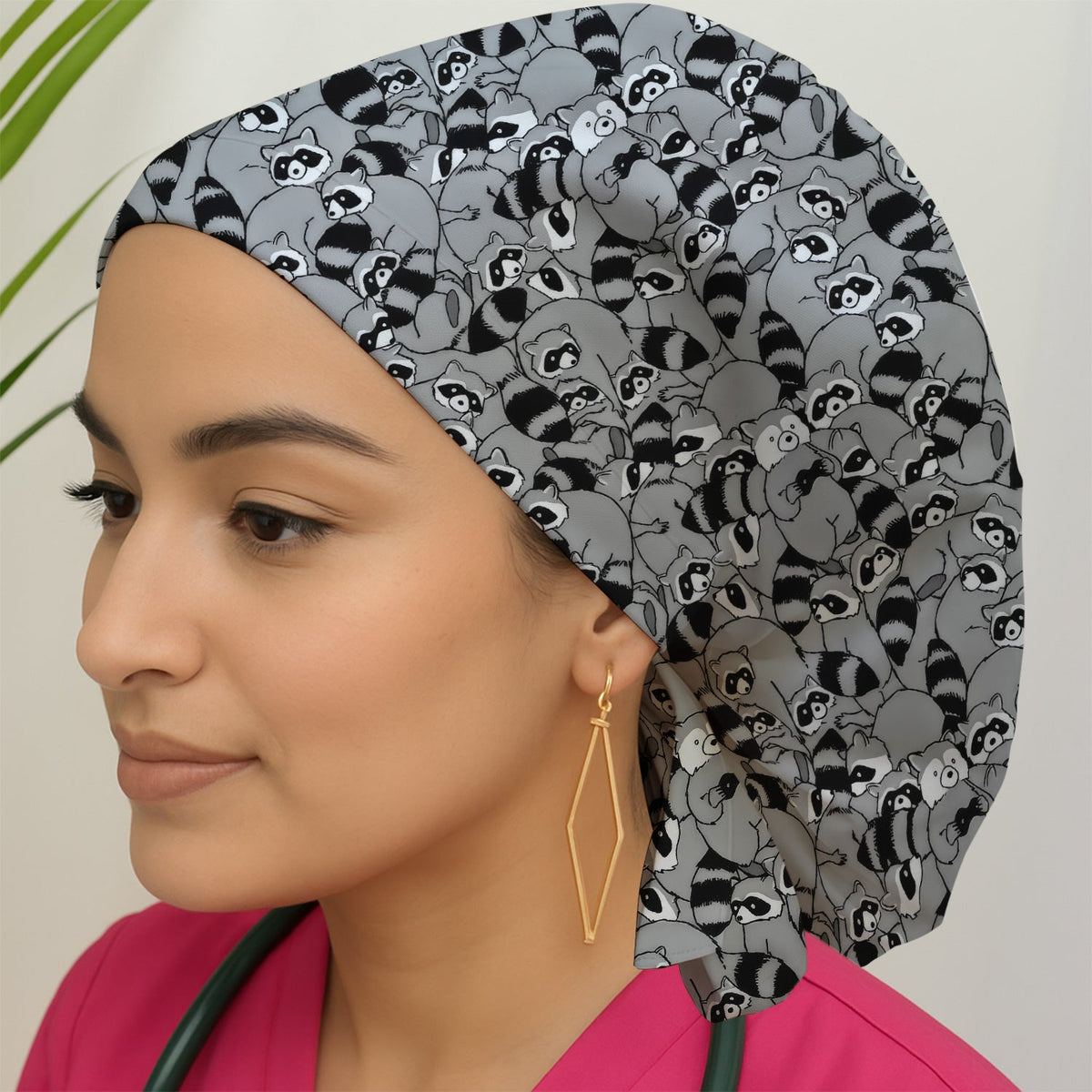 Raccoon Crowd Scrub Cap