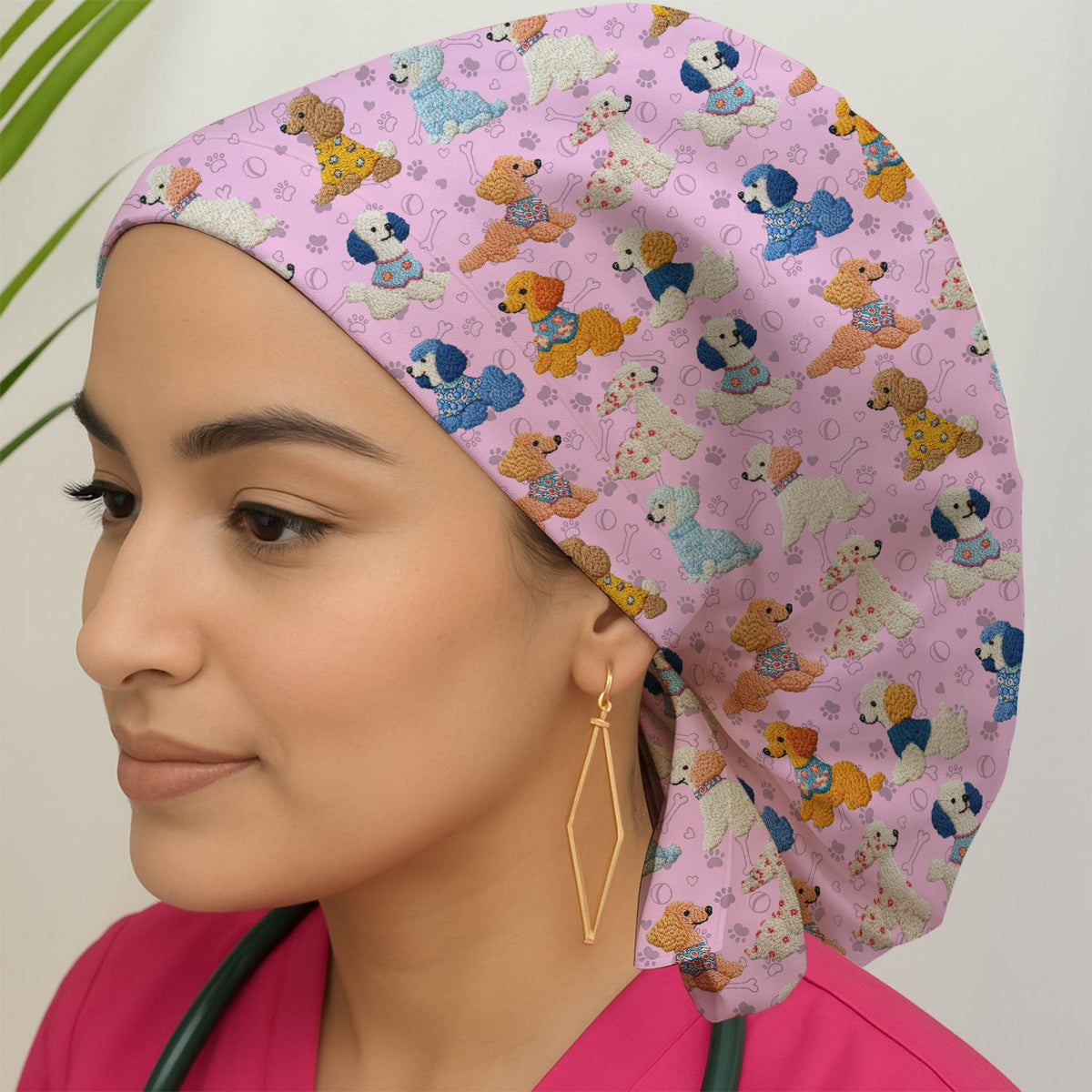 Colorful Poodle Scrub Cap