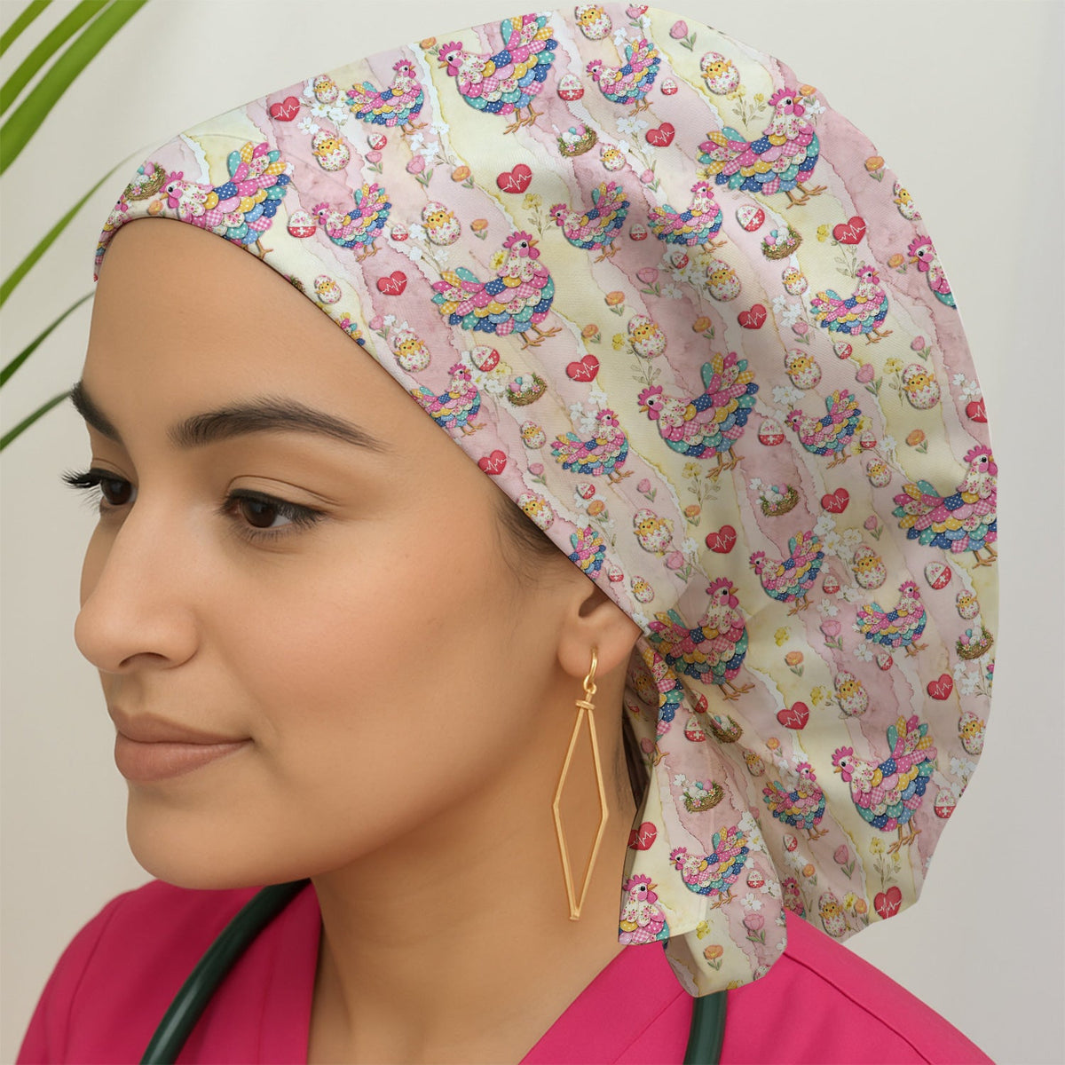 Colorful Chicken Easter Eggs Heart Scrub Cap