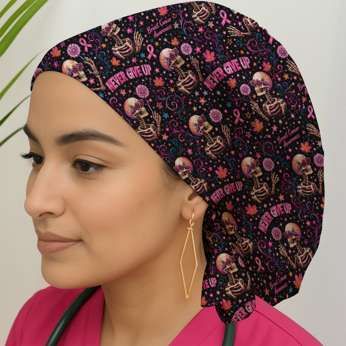 Breast Cancer Awareness Skeletons Scrub Cap