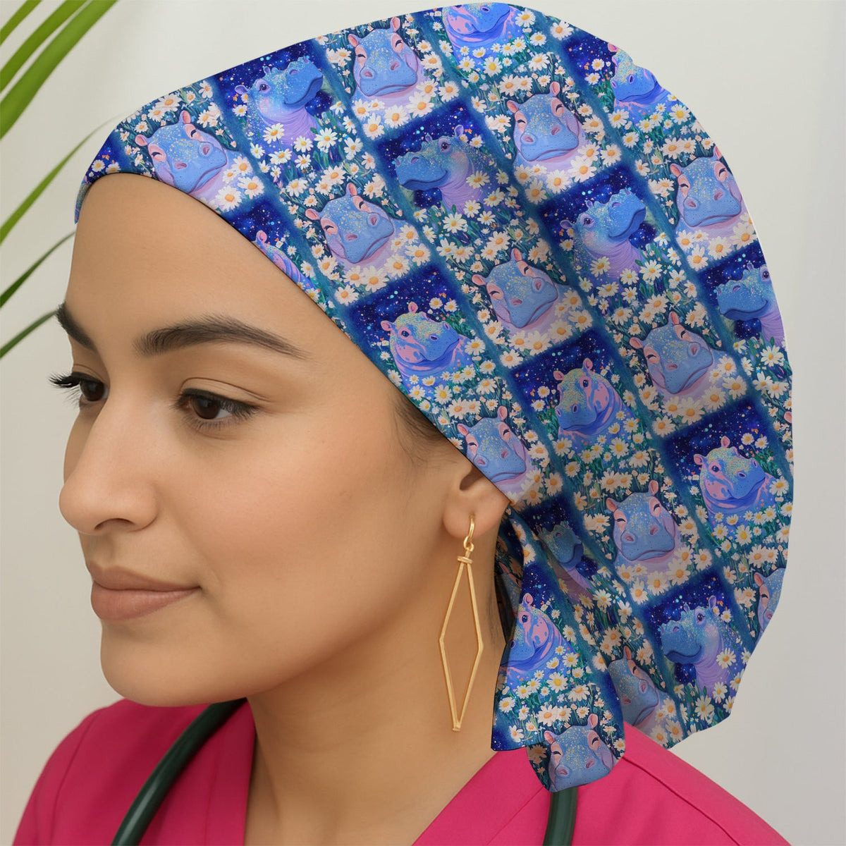 Hippo Daisy Patchwork Scrub Cap