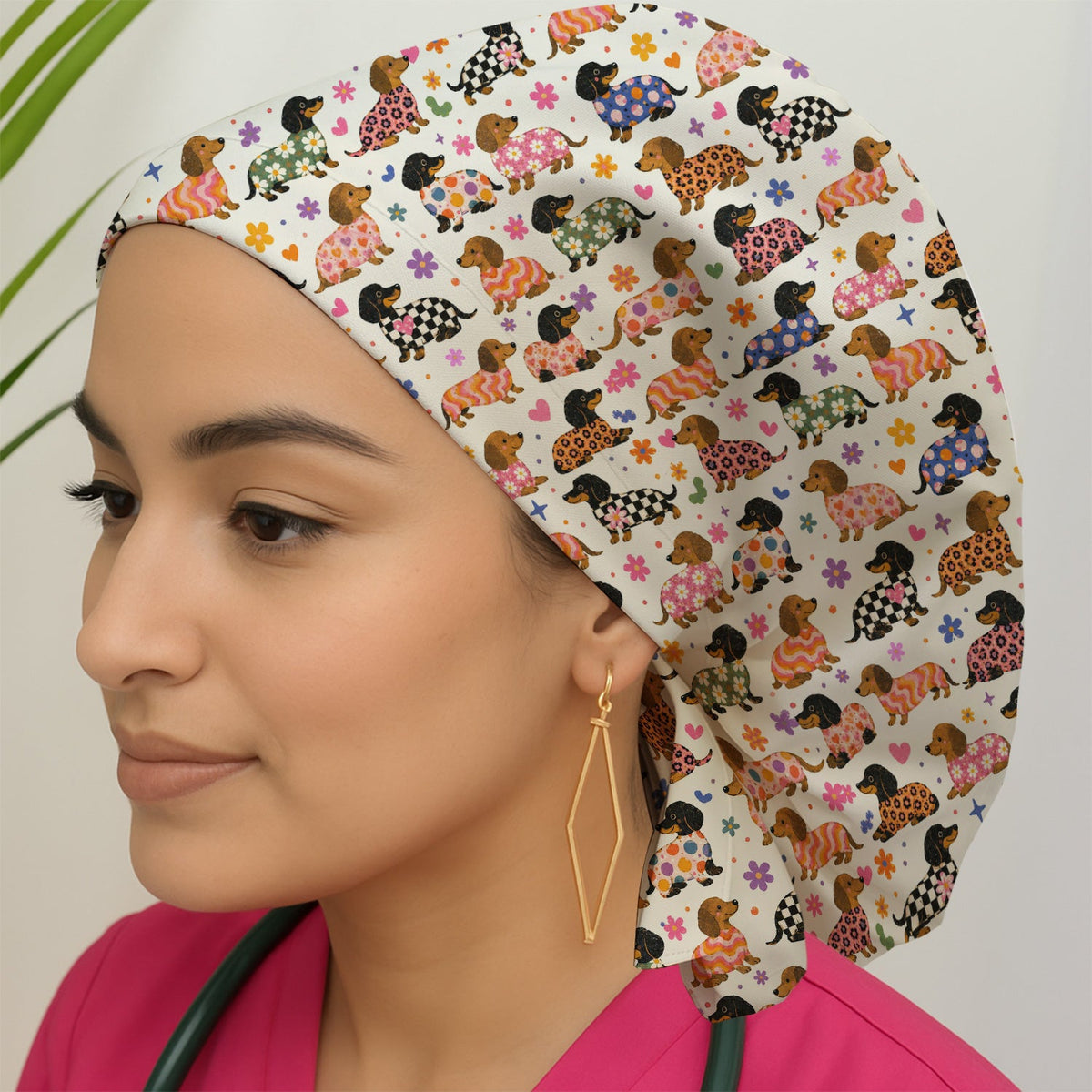 Floral Dachshund Scrub Cap