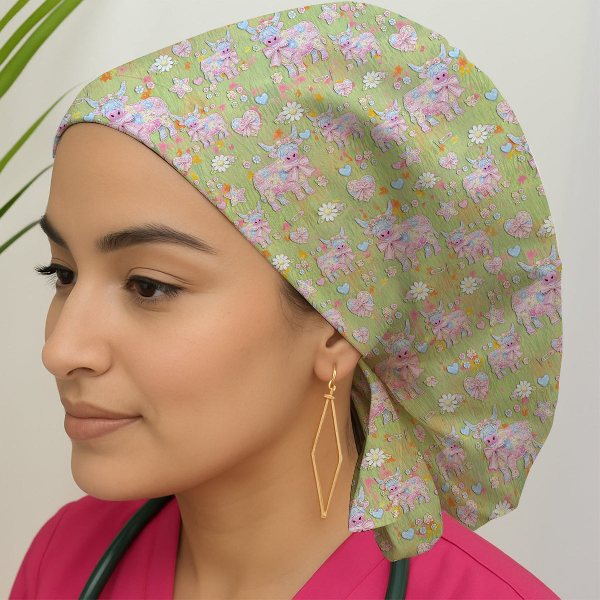 Girly Cow Daisy Pastel Scrub Cap
