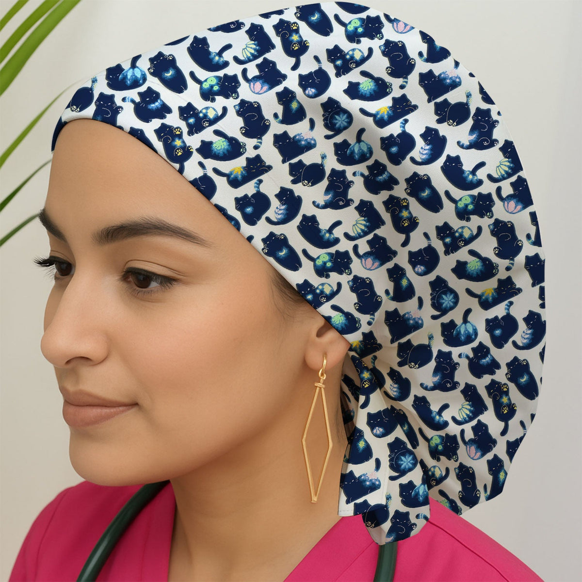 Midnight Black Cat Scrub Cap
