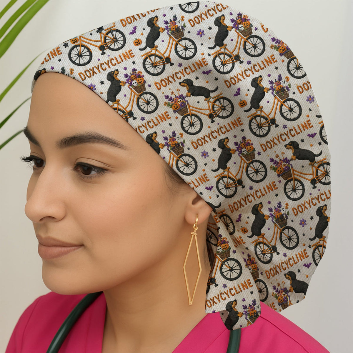 Dachshund Doxycycline Bike Scrub Cap - Halloween Gift For Nurse