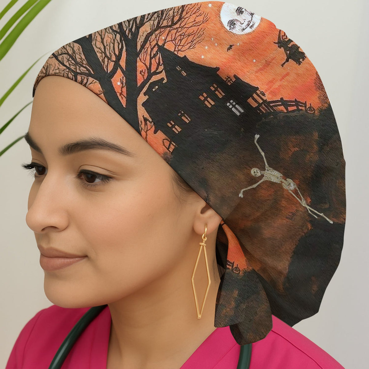 Haunted House Scrub Cap - Halloween Gift For Nurse