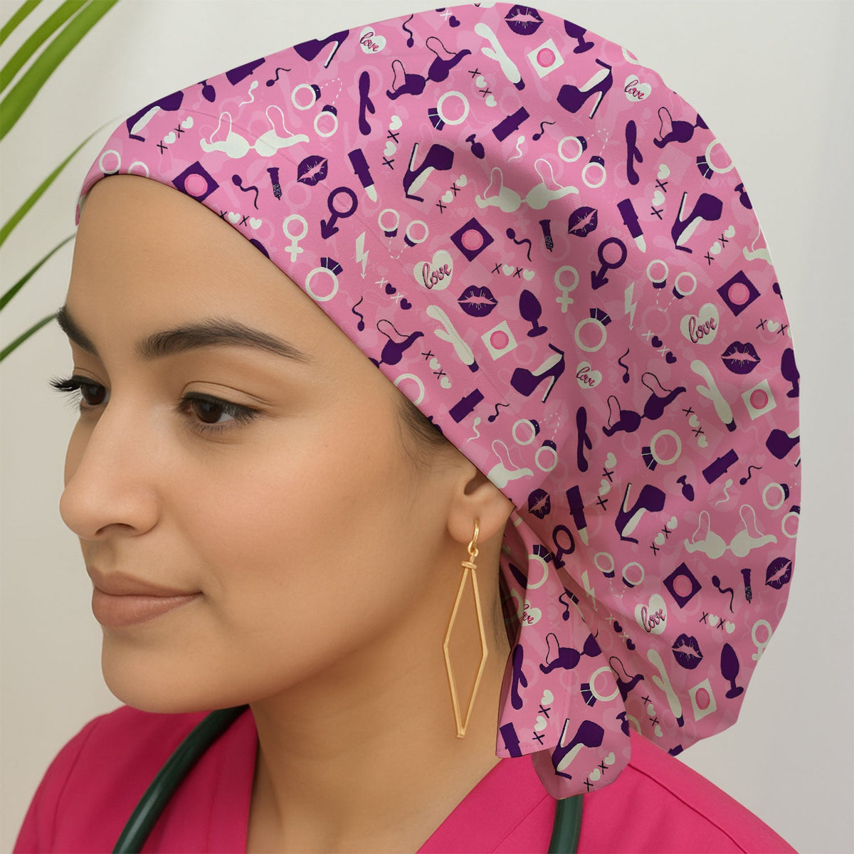 Valentine Nurse Pink Love Scrub Cap