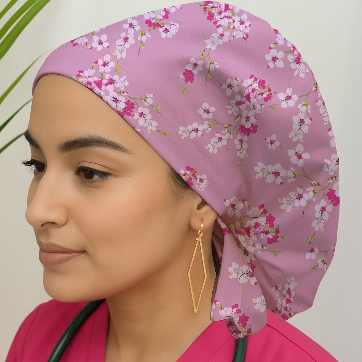 Elegant Cherry Blossom Scrub Cap