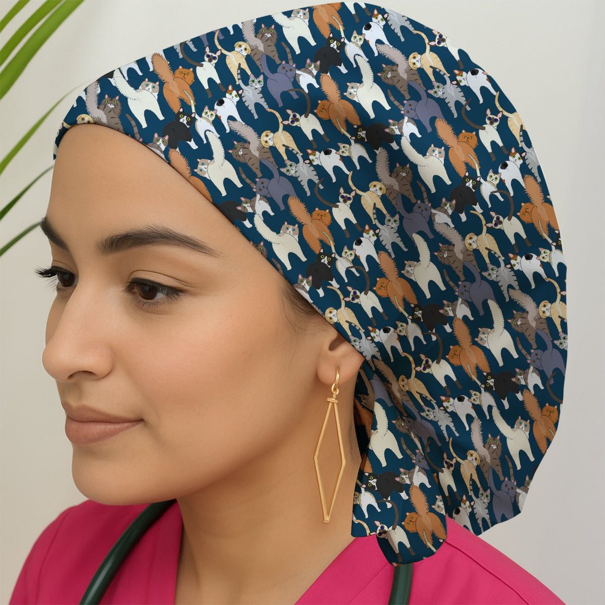Whimsical Multicolor Cat Cartoon Scrub Cap