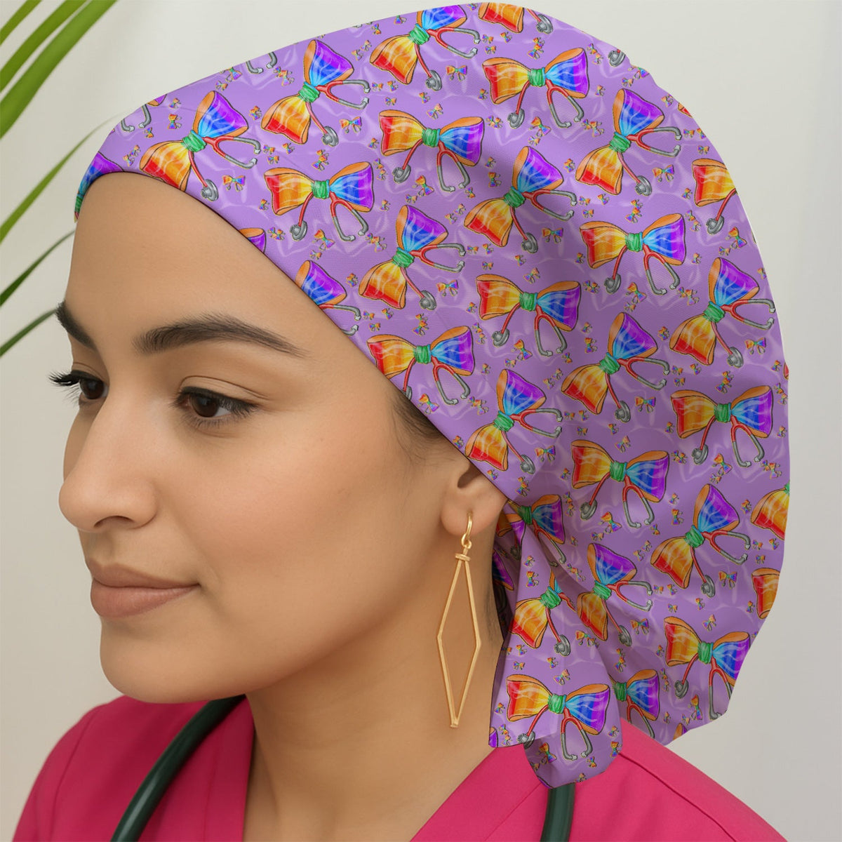 Colorful Rainbow Bow Stethoscope Scrub Cap