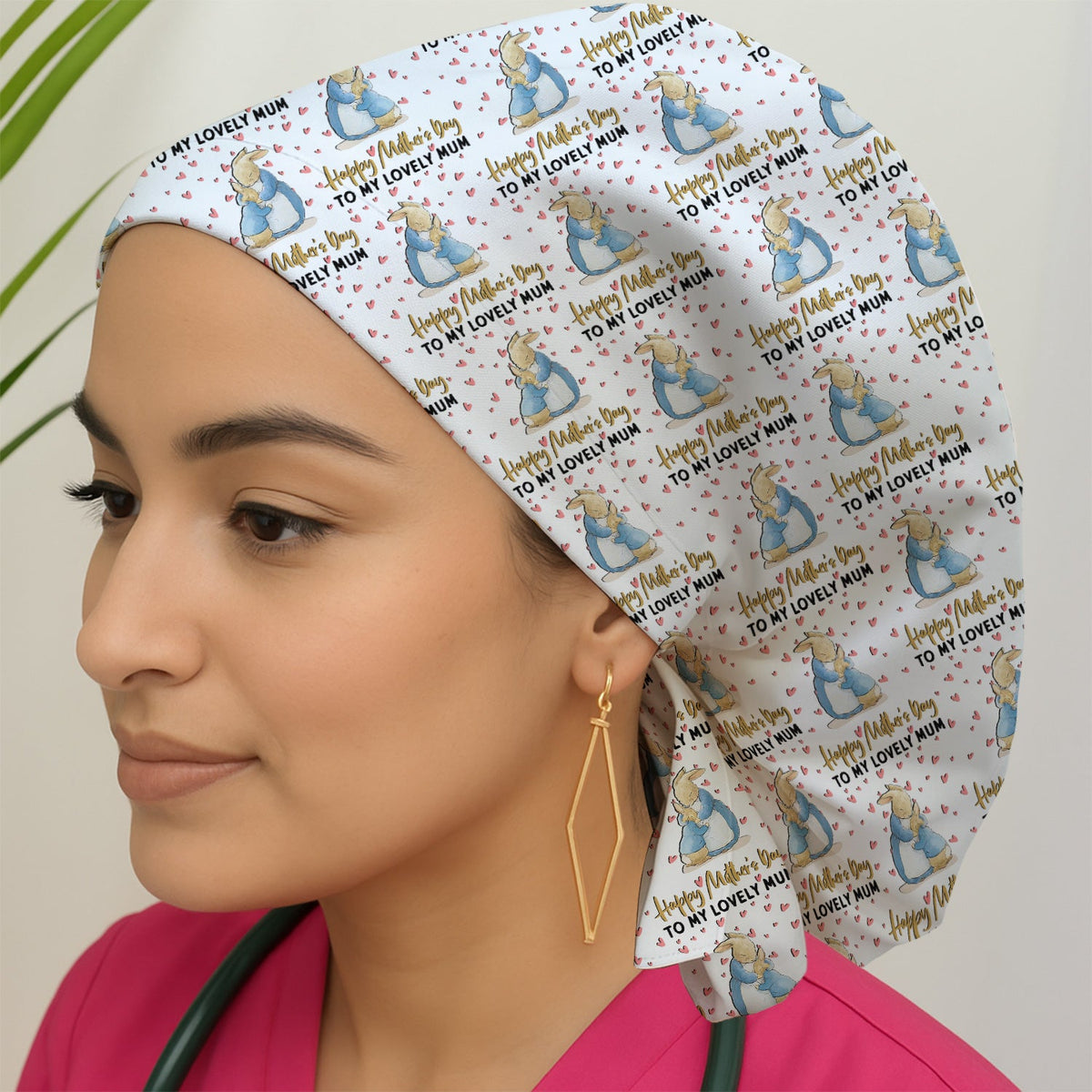 Mothers Day Bunny Love Scrub Cap For Nurse