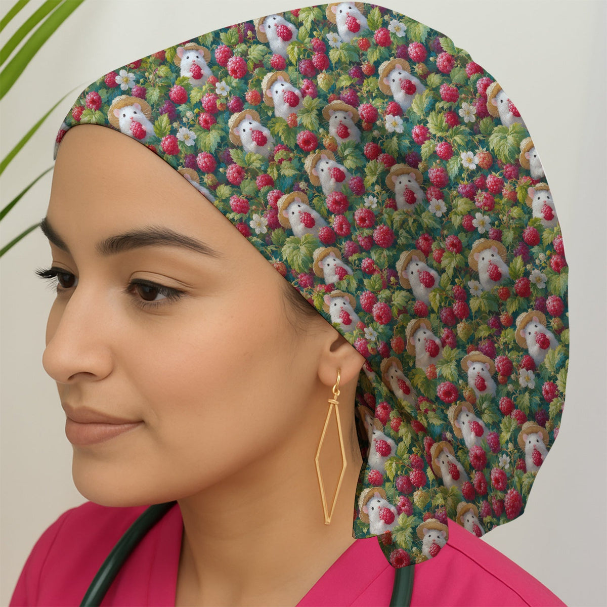 Raspberry Mouse Garden Scrub Cap