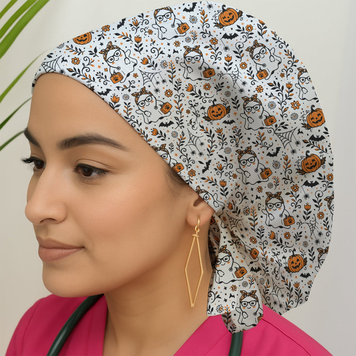 Halloween Nurse Ghost Pumpkins Scrub Cap