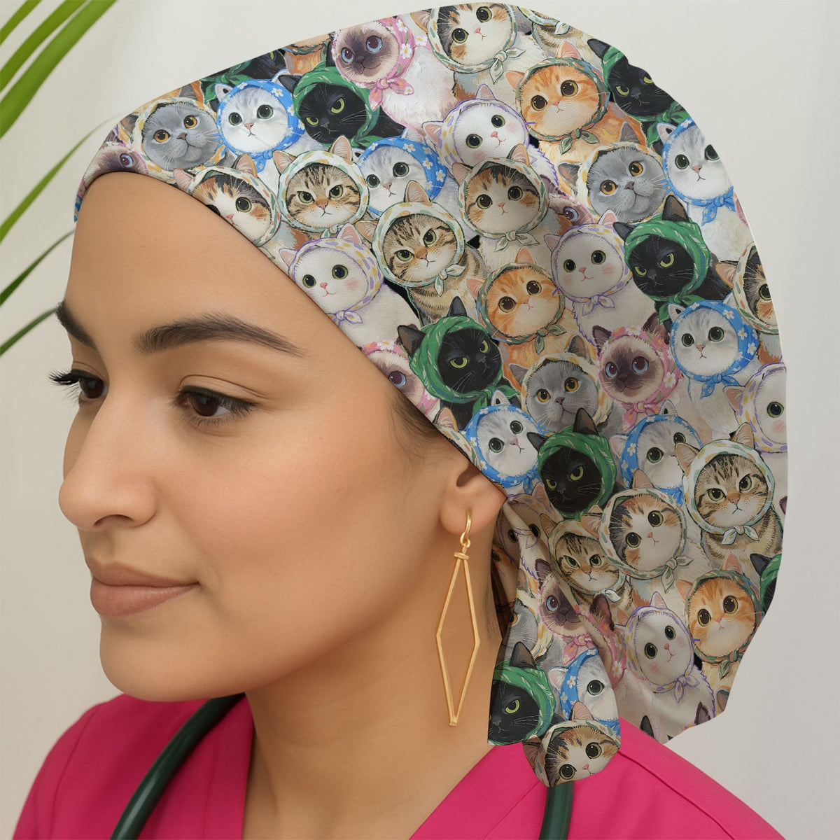Adorable Multi Cat Portrait Scrub Cap