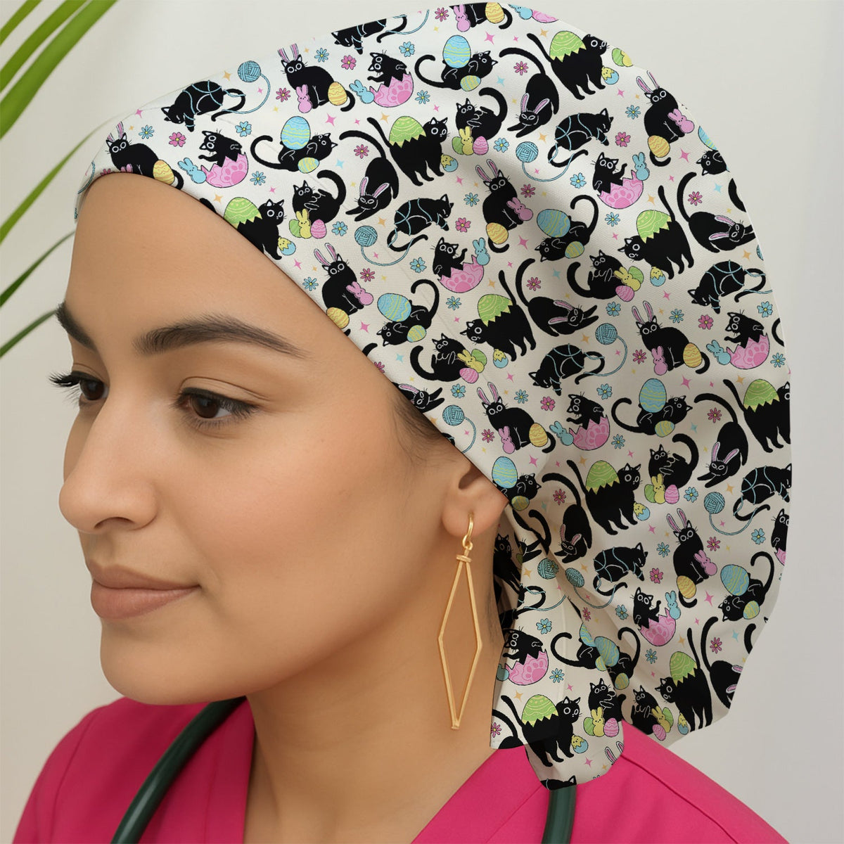 Black Cat Egg Scrub Cap - Easter Gift