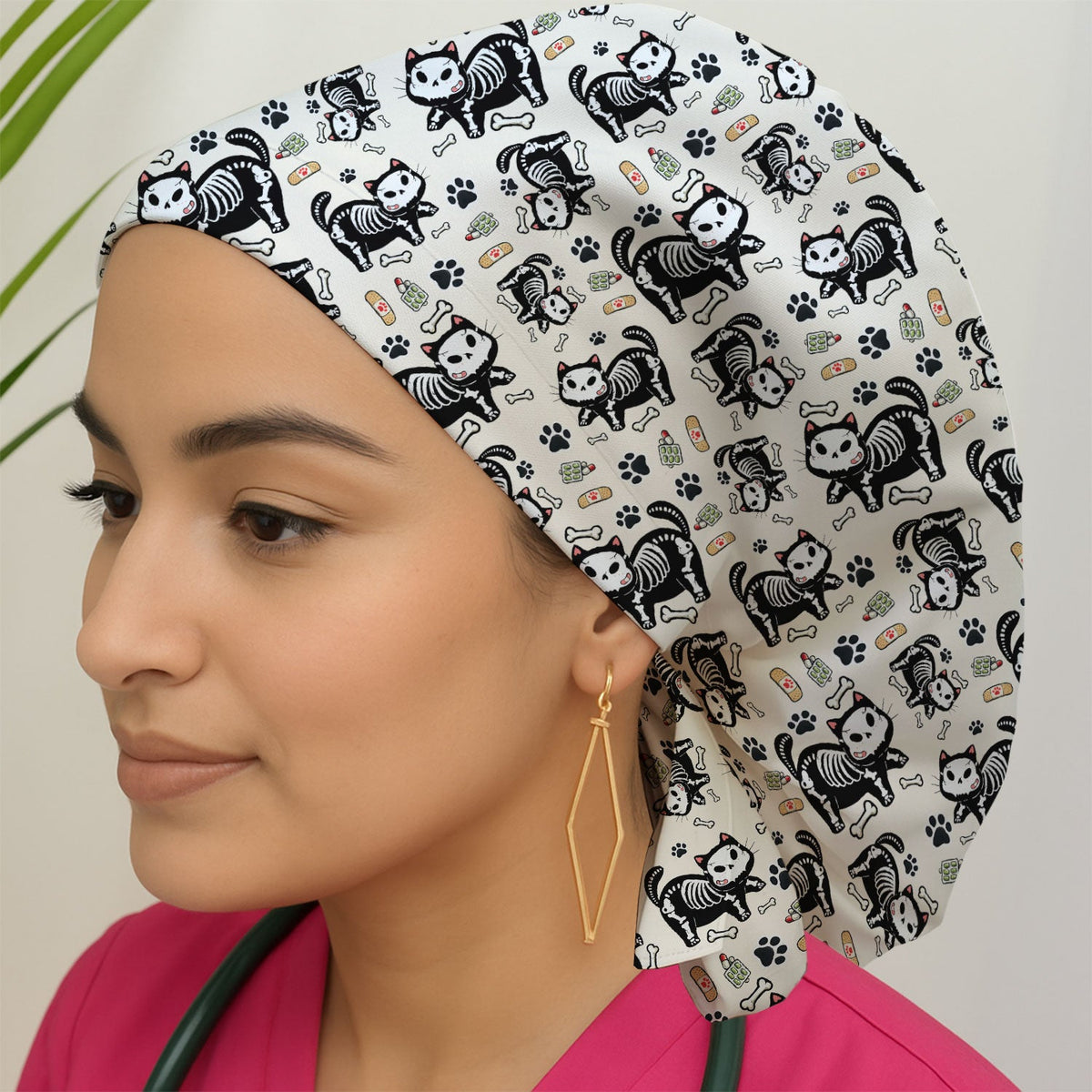 Skeleton Cat Medical Scrub Cap