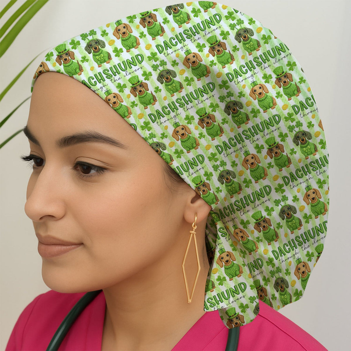 Wiener Dog Shamrock Scrub Cap - St Patricks Day Gift For Nurse