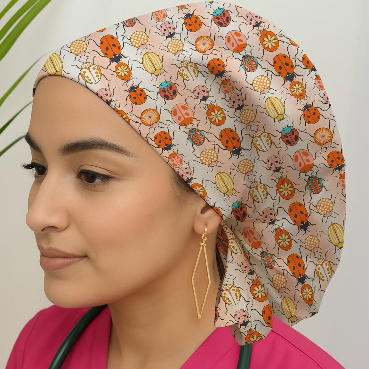 Ladybug Beetle Floral Scrub Cap