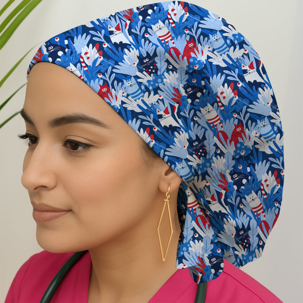 Cats Among Blue Foliage Scrub Cap