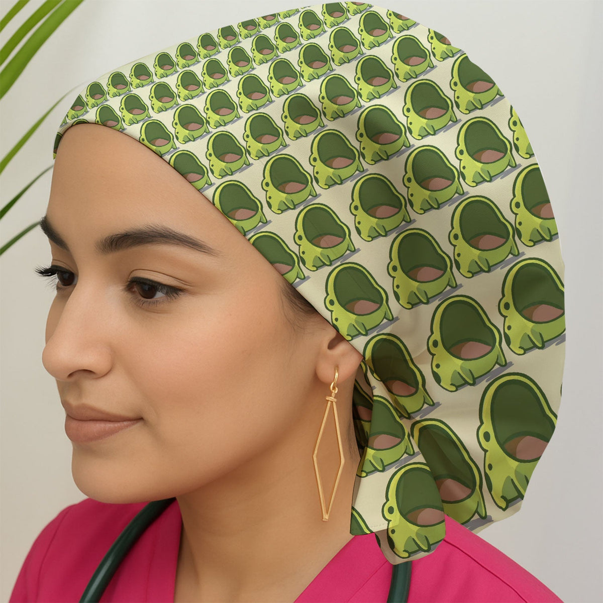 Green Frog Cartoon Scrub Cap