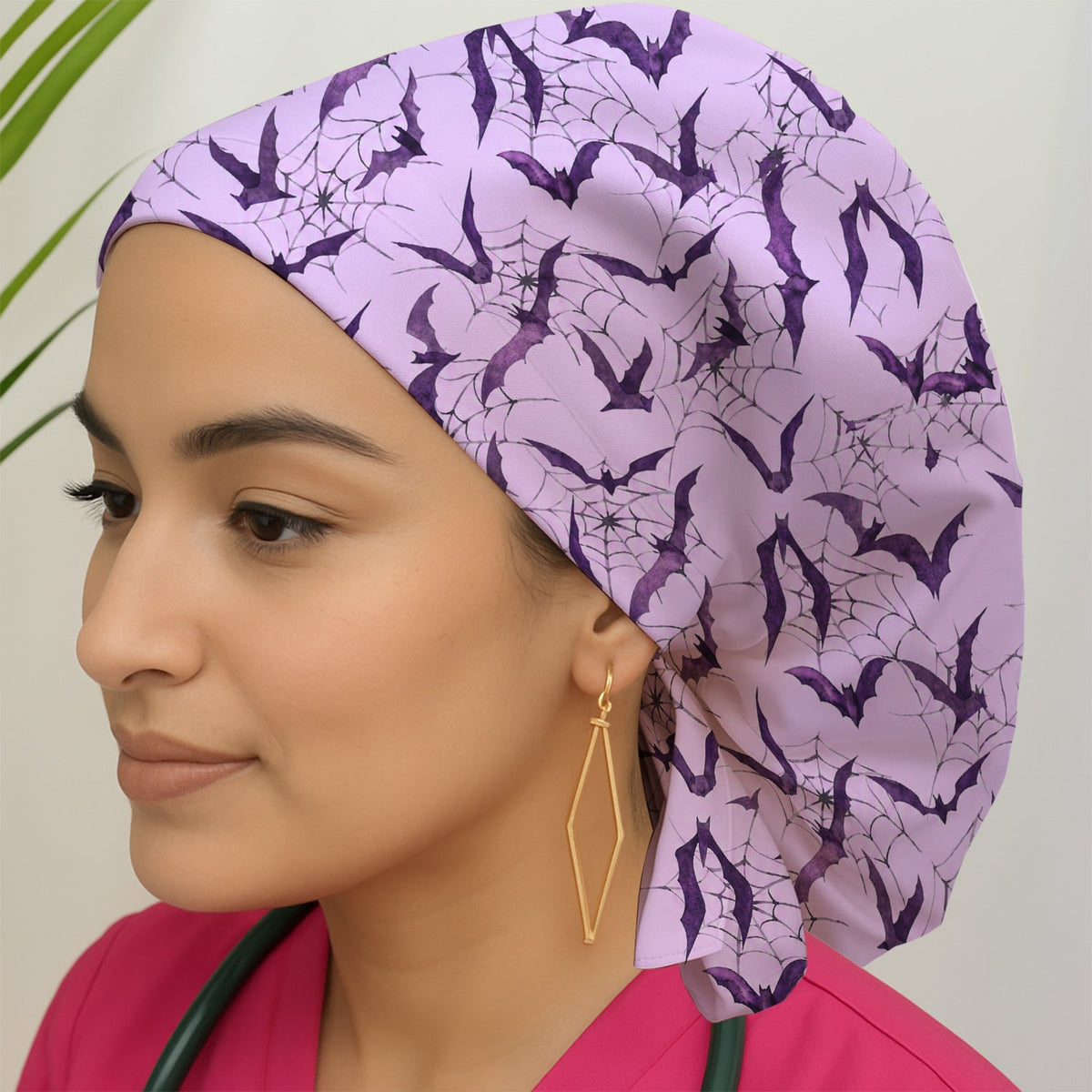 Bat with Spider Web Scrub Cap - Halloween Gift For Nurse
