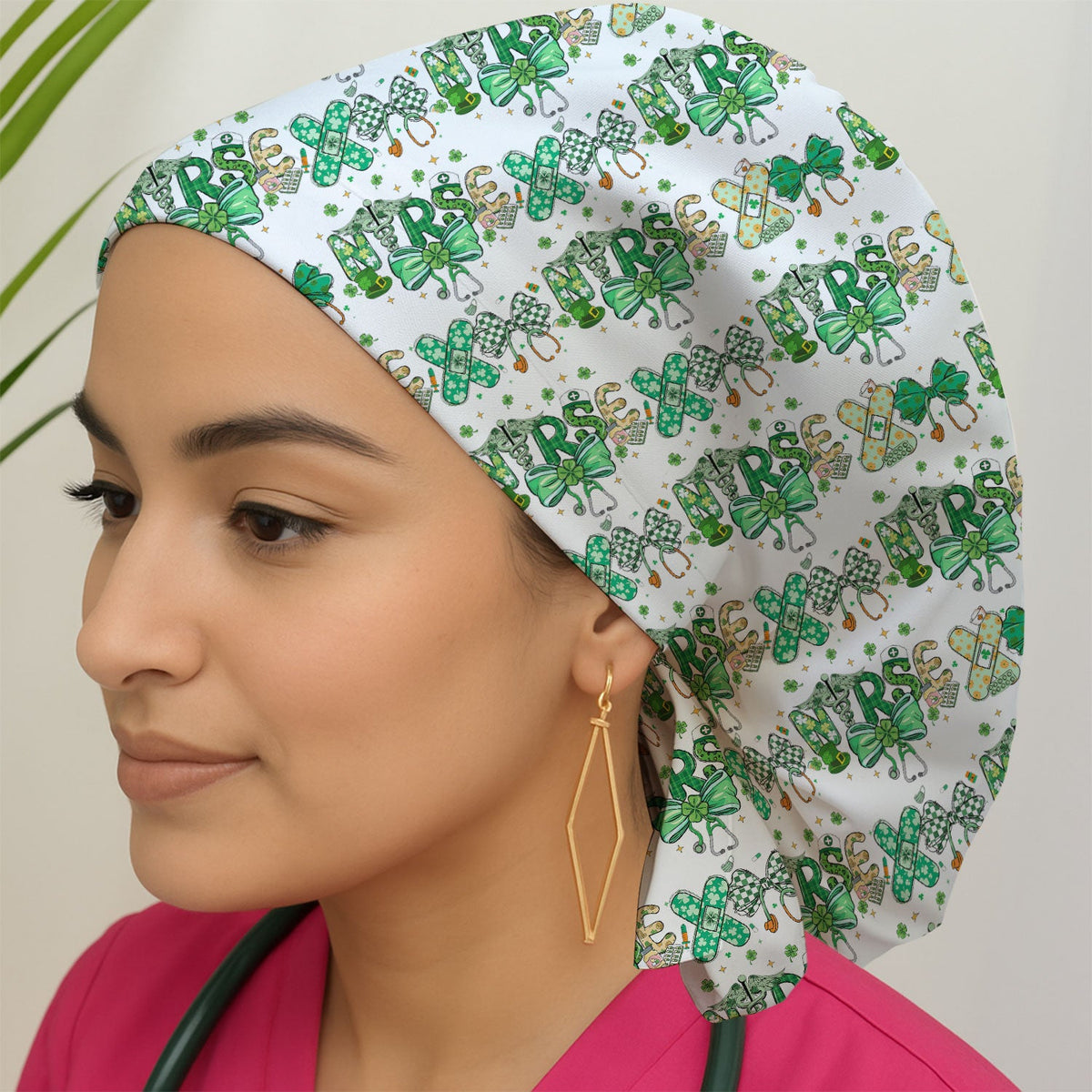 St Patrick Clover Green Bow Scrub Cap