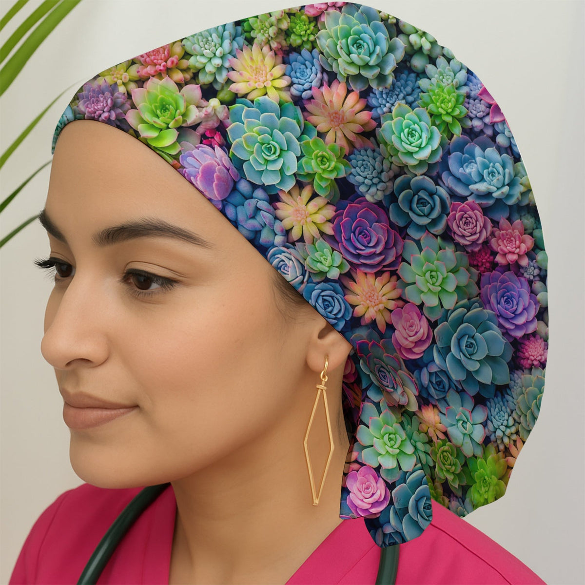 Boho Succulent Flower Scrub Cap