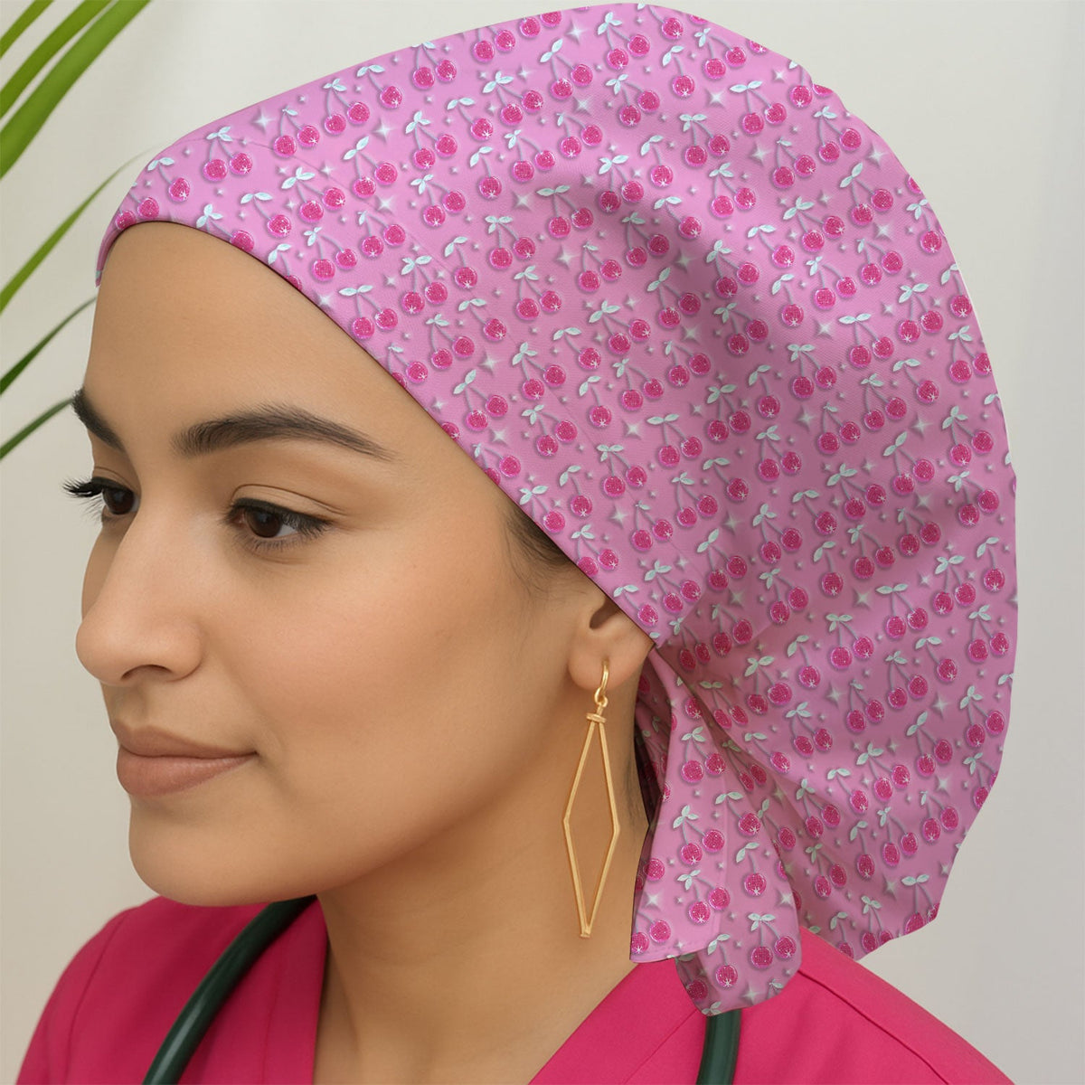 Pink Cherry Sparkle Nurse Scrub Cap