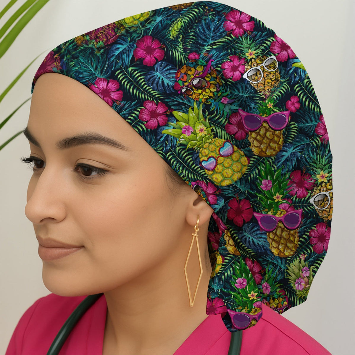 Tropical Pineapple Sunglasses Scrub Cap