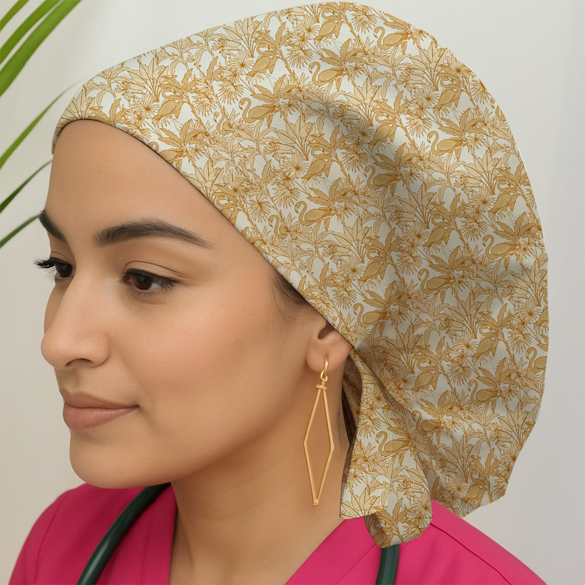 Tropical Flamingo Palm Leaves Scrub Cap