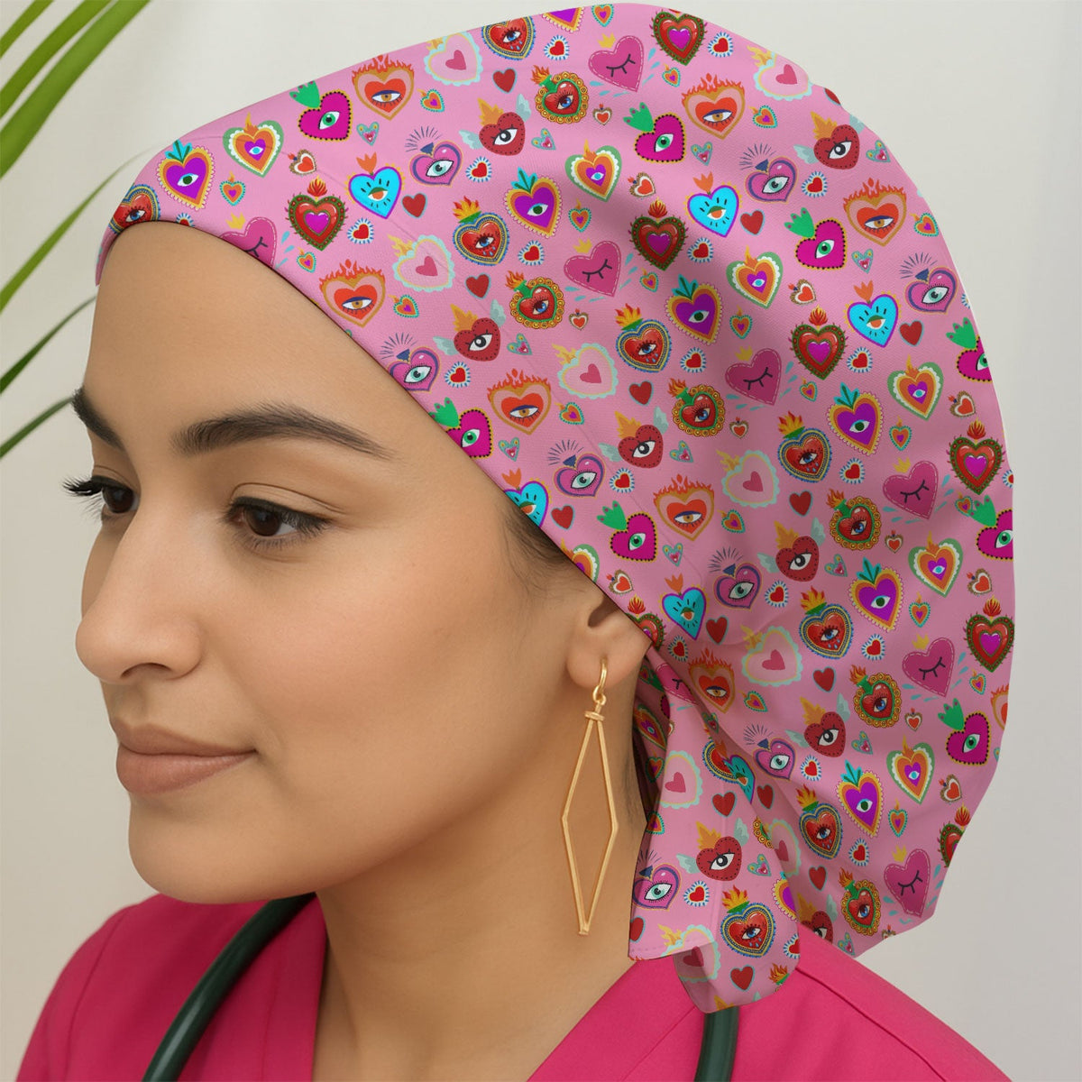 Valentine Colorful Sacred Heart Scrub Cap