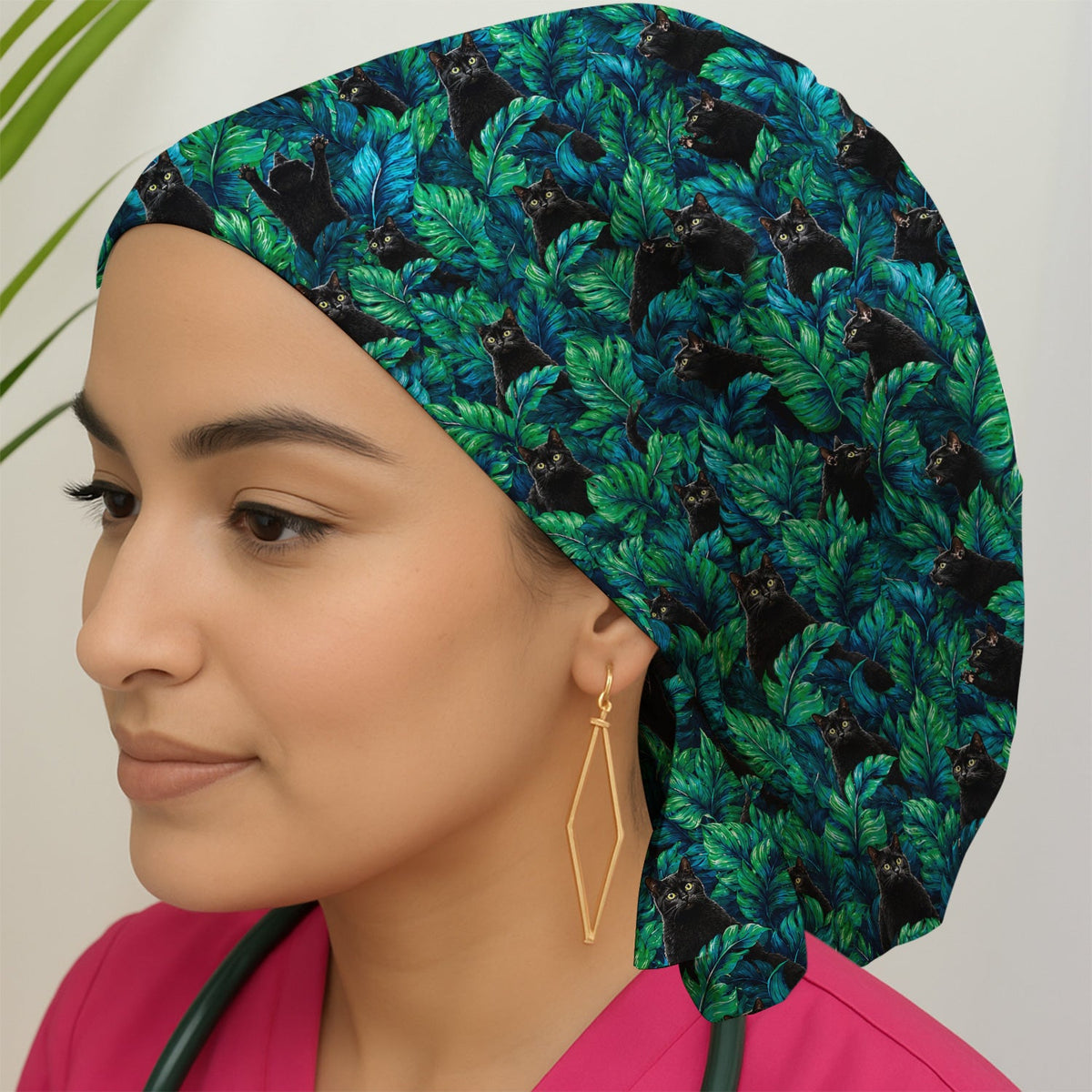 Black Cat Tropical Jungle Scrub Cap