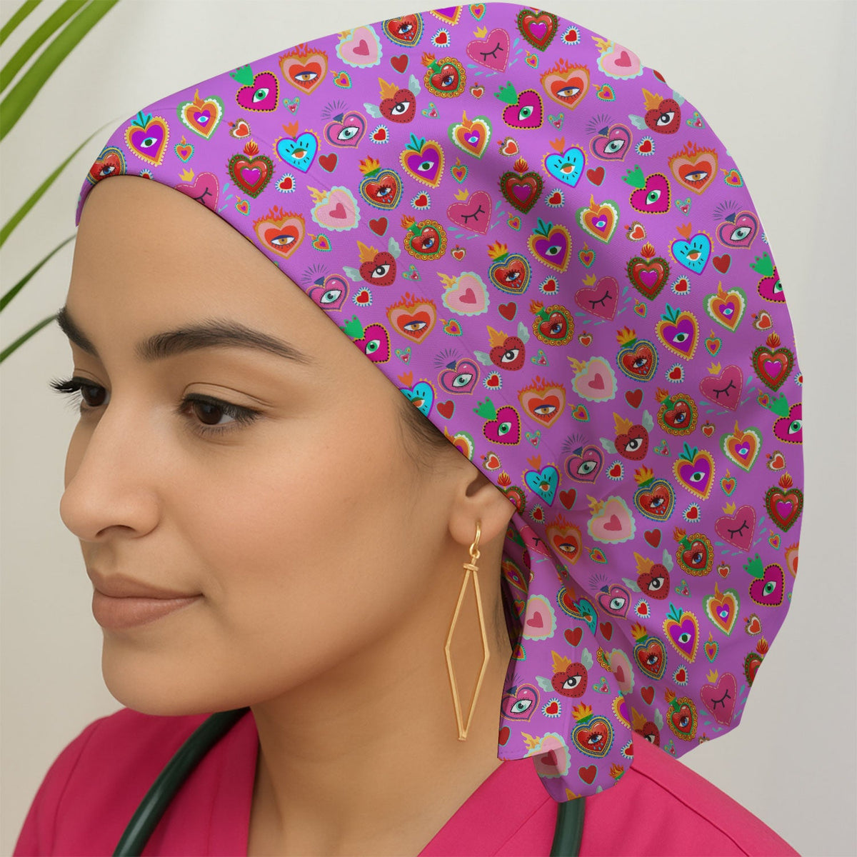 Valentine Colorful Sacred Heart Scrub Cap