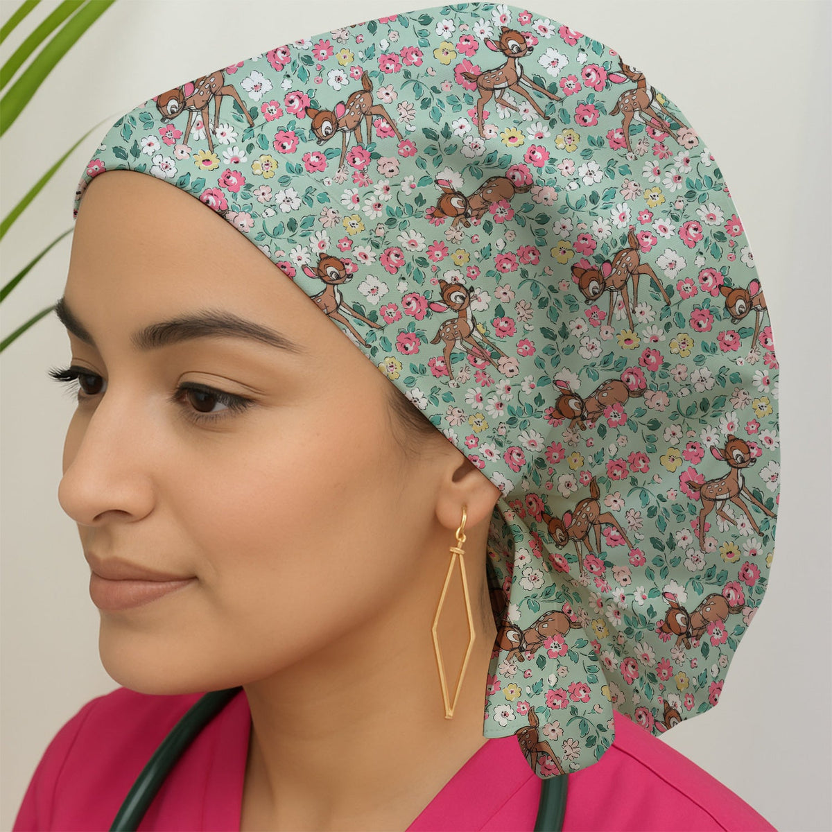 Cute Baby Deer Floral Scrub Cap