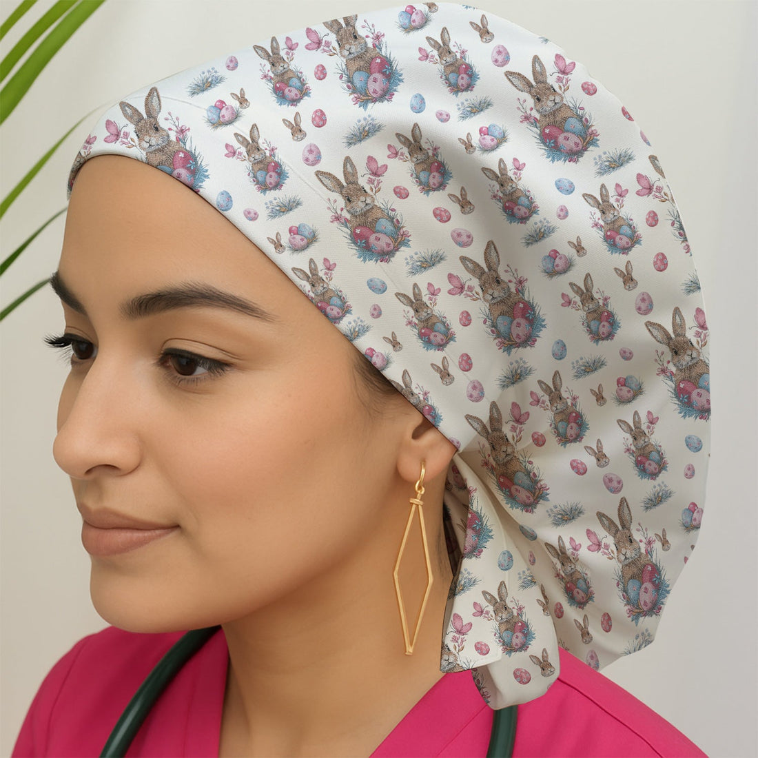 Pastel Easter Bunny Nest Nurse Scrub Cap