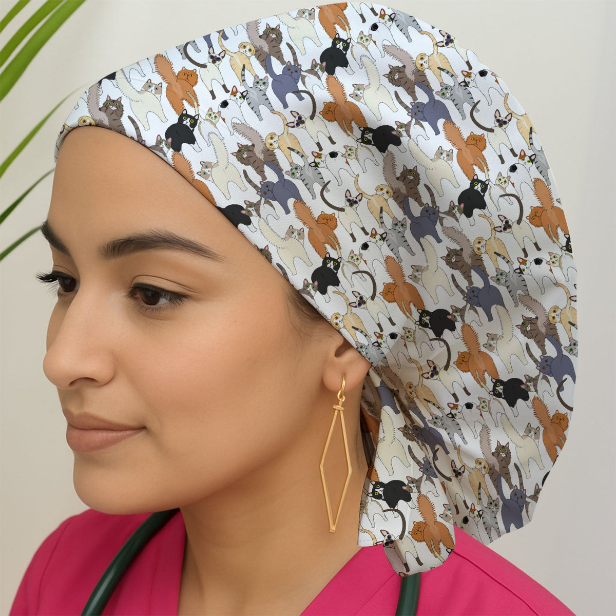 Whimsical Multicolor Cat Cartoon Scrub Cap