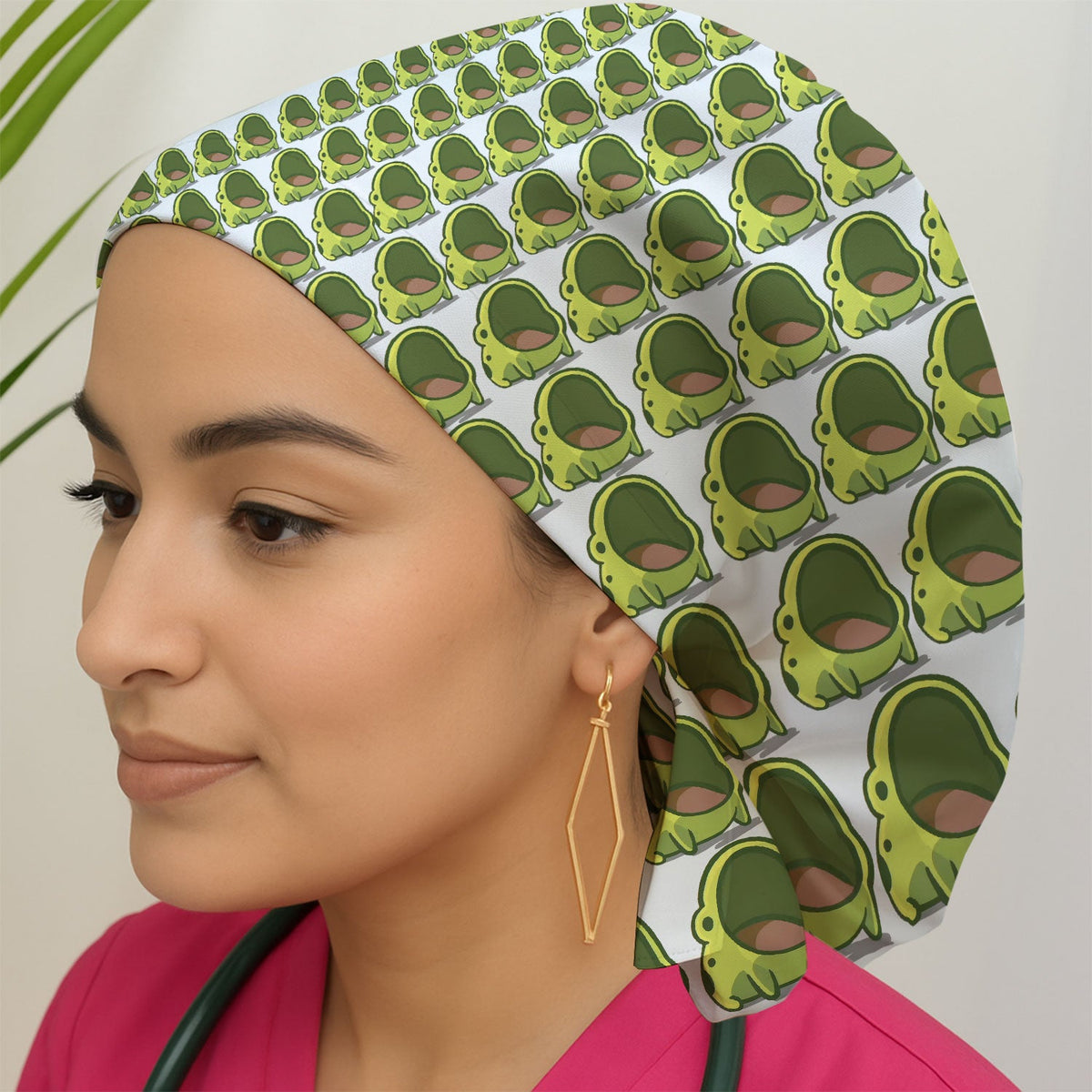 Green Frog Cartoon Scrub Cap