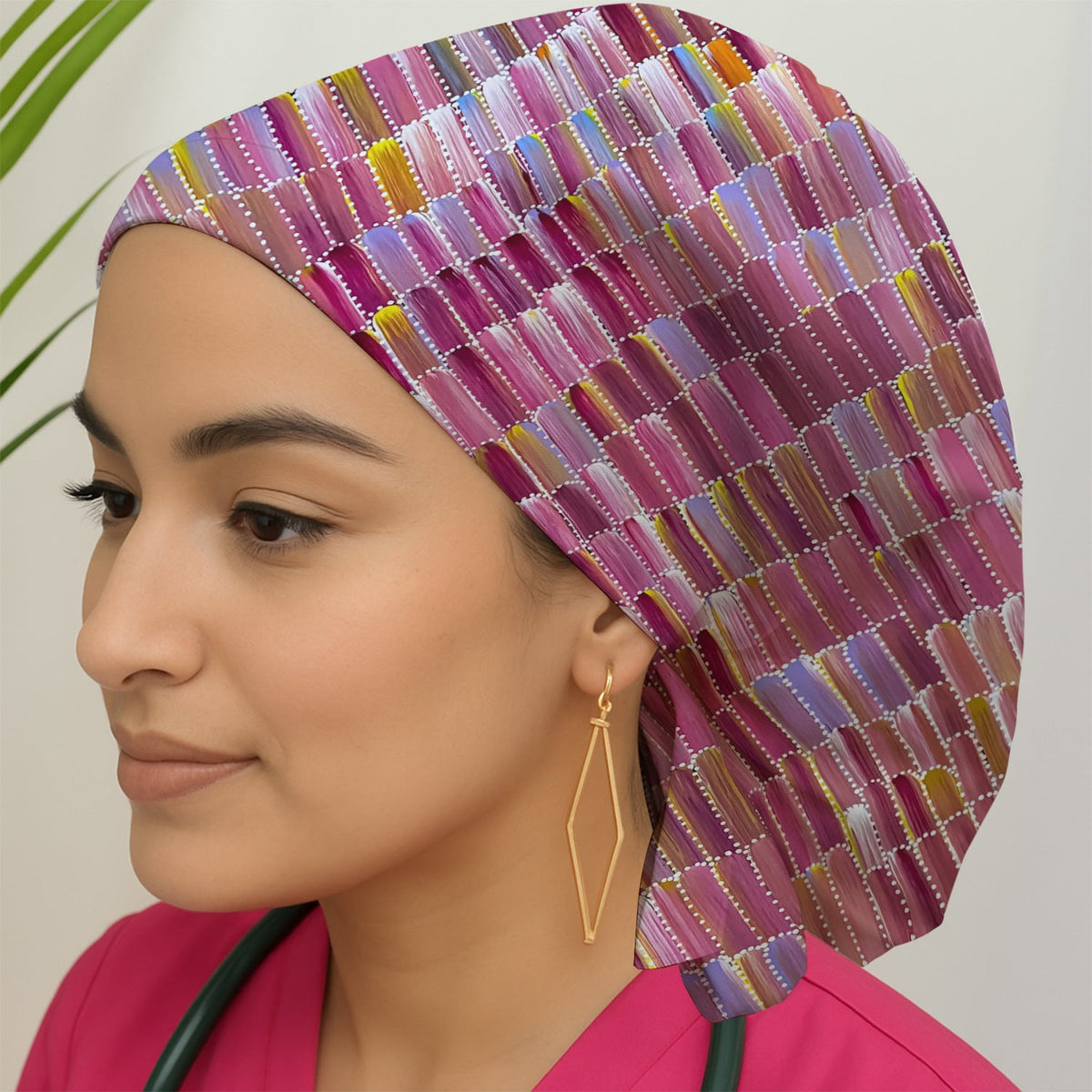 Colorful Abstract Brushstroke Dotted Scrub Cap