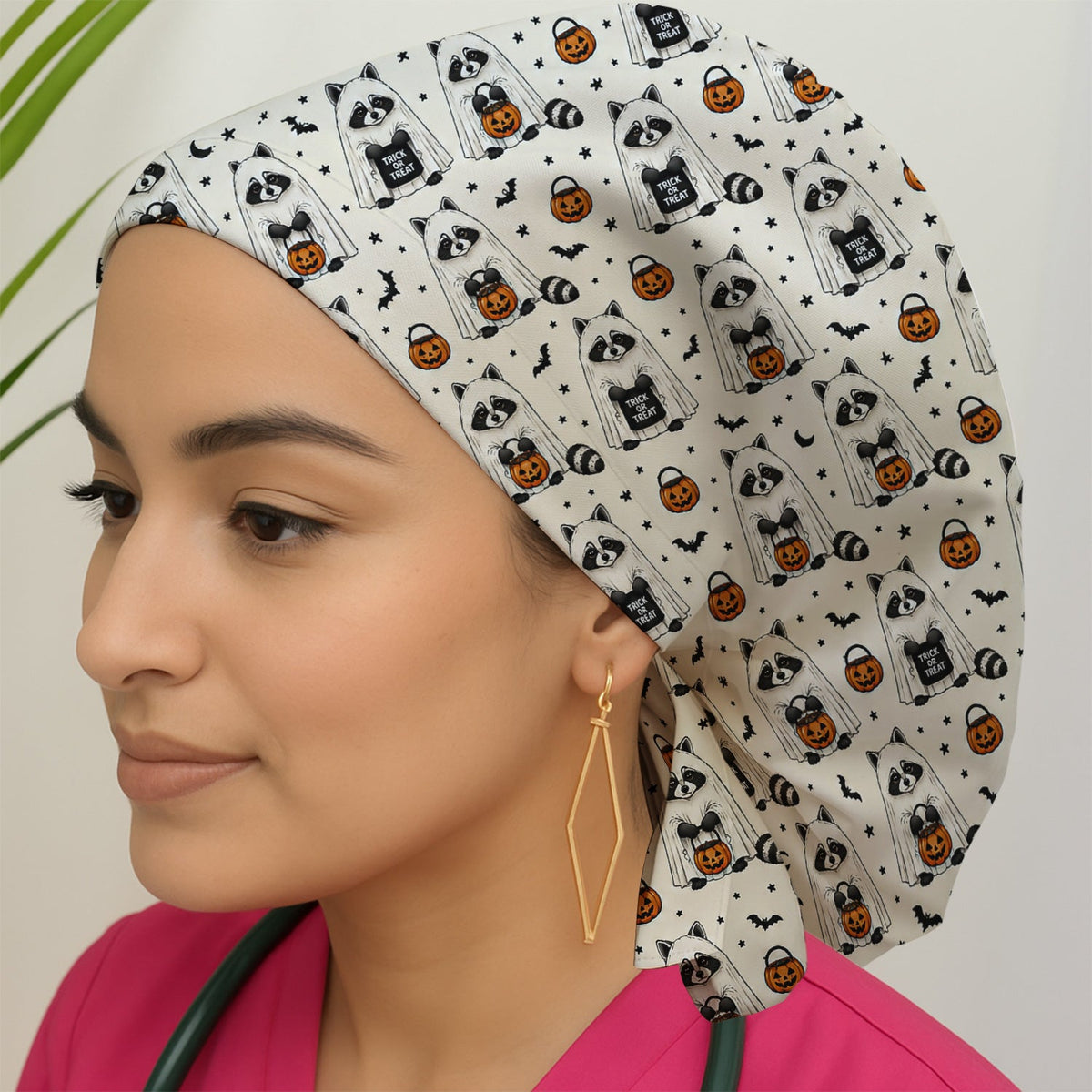 Halloween Ghost Raccoon Scrub Cap