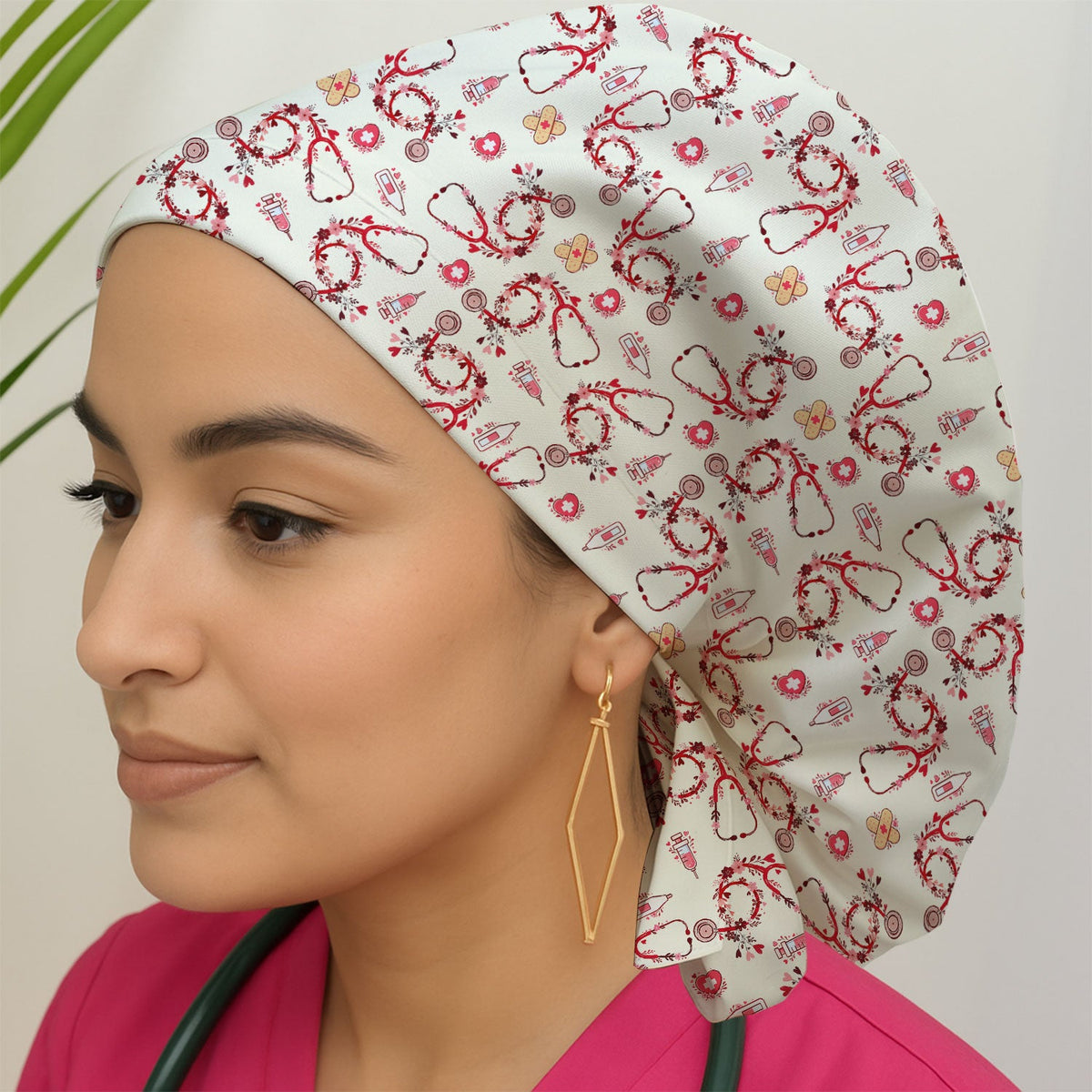 Heart Stethoscope Scrub Cap For Nurse