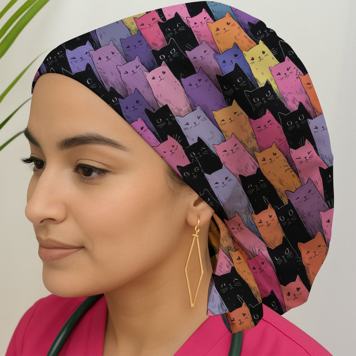Colorful Cat Art Scrub Cap