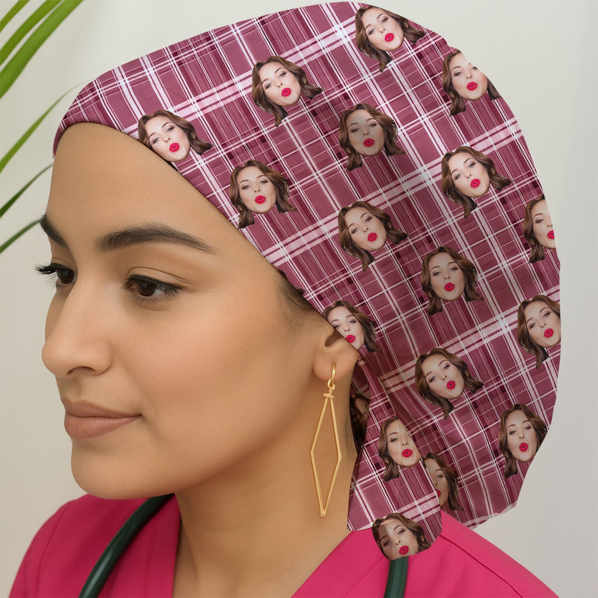 Personalized Photo Plaid Scrub Cap