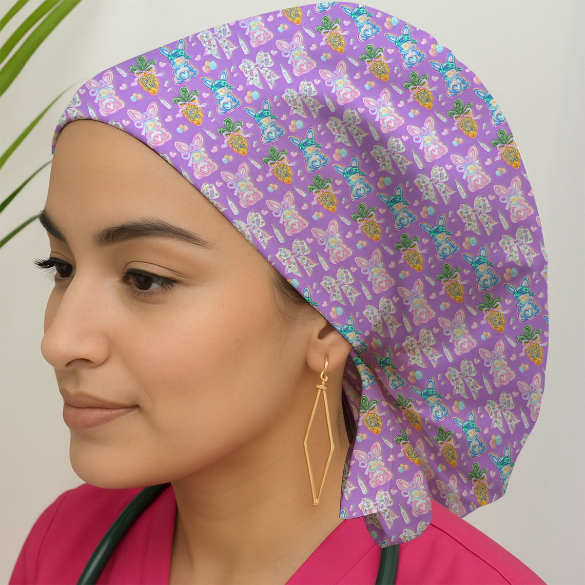 Bunny Carrot Bow Scrub Cap - Easter Gift For Nurse