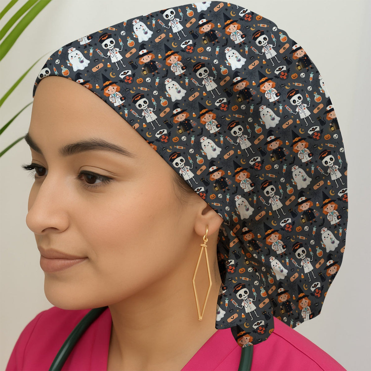 Witch Skeleton Nurse Scrub Cap - Halloween Gift