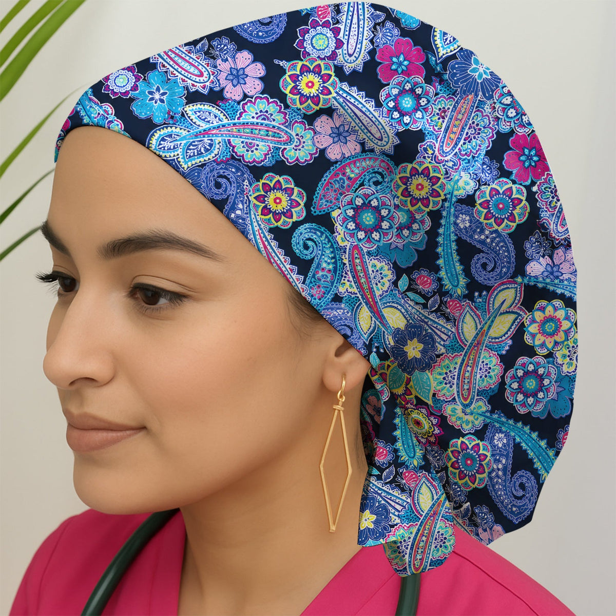 Vibrant Paisley Floral Scrub Cap