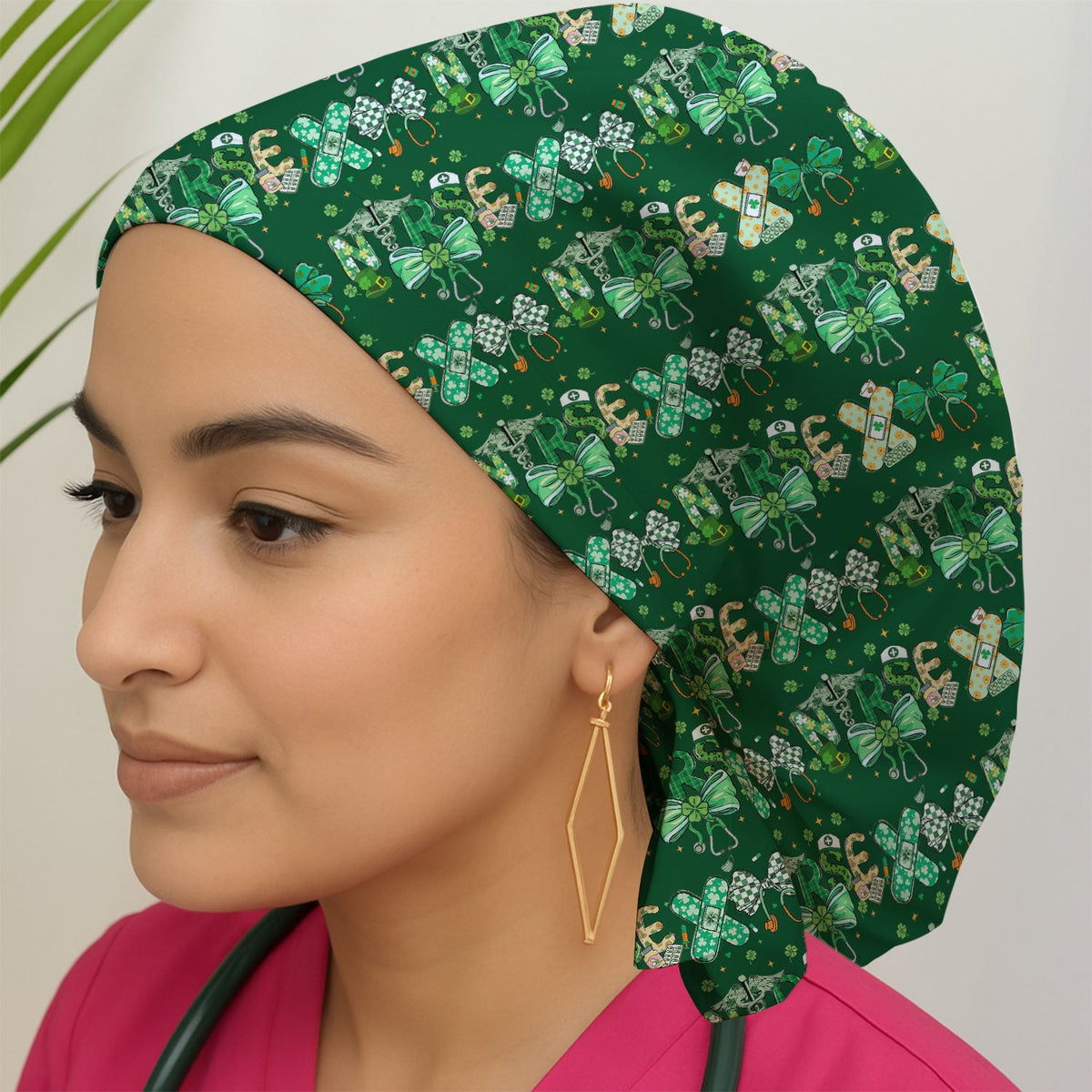 St Patrick Clover Green Bow Scrub Cap