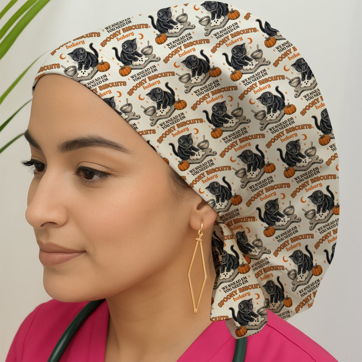 Black Cat Scrub Cap - Halloween Gift