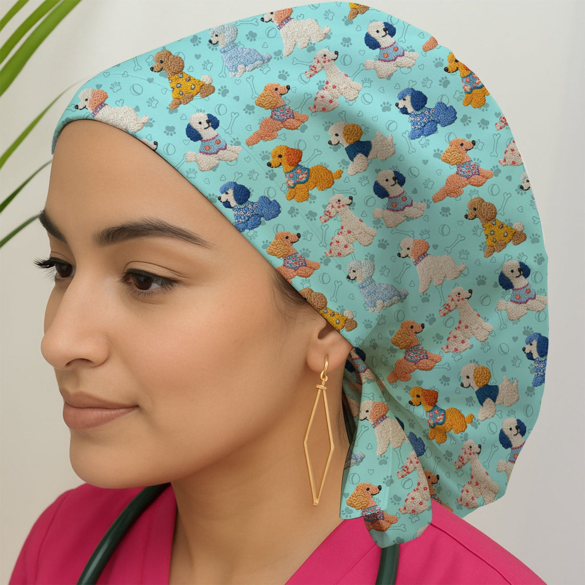 Colorful Poodle Scrub Cap